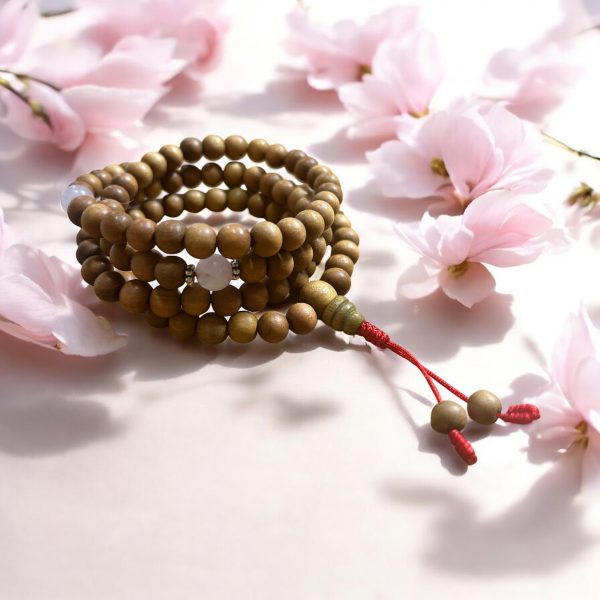 MALA IN LEGNO DI SANDALO E QUARZO ROSA - 108 grani