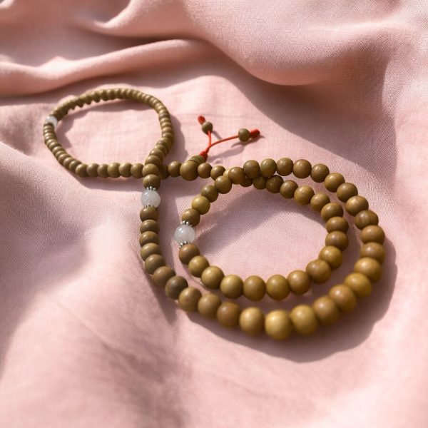 MALA IN LEGNO DI SANDALO E QUARZO ROSA - 108 grani - immagine 2