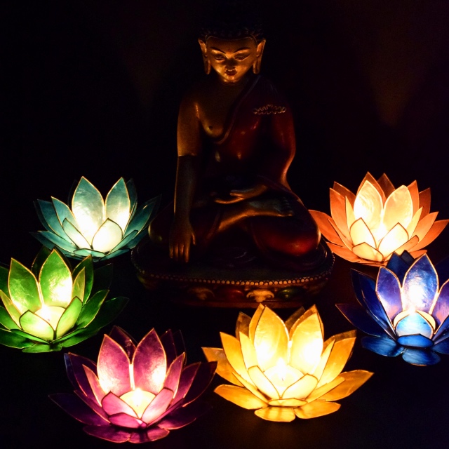 Portalumino Loto Illuminazione 6° Chakra Indaco Argento Portacandele Meditazione 